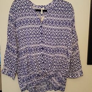 Blue and white pattern blouse